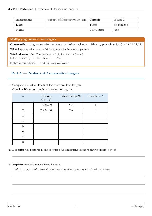 Products of Consecutive Integers preview