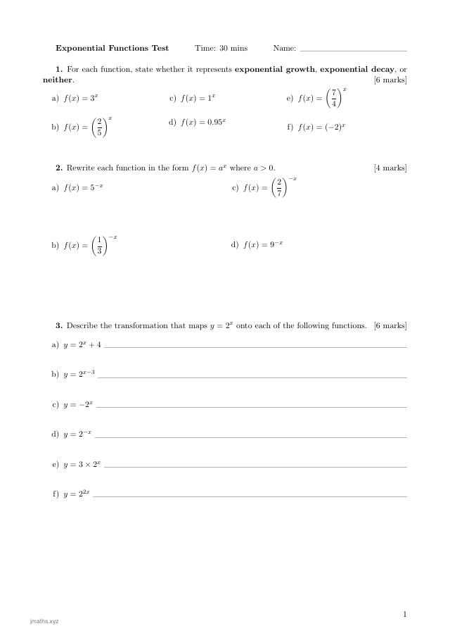 Exponential Functions Test preview