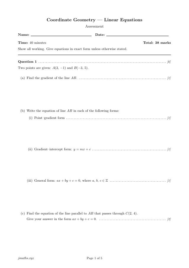 Linear Equations Test preview