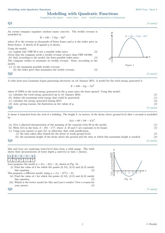 Modelling with Quadratic Functions preview