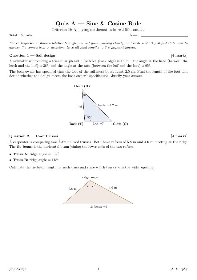 Sine & Cosine Rule Quiz preview