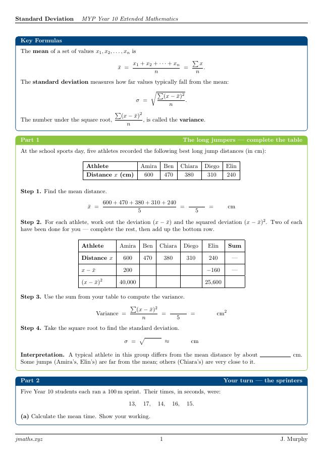 Standard Deviation Worksheet preview