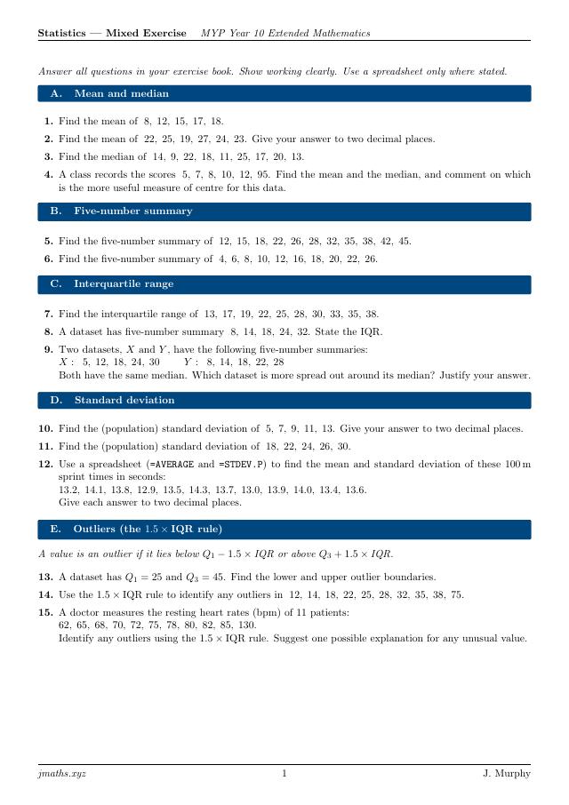 Statistics Mixed Exercise preview